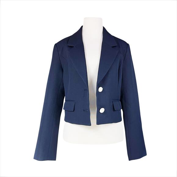 ENDLESS ROSE NWT Fitted Cropped Blazer in Navy w/ Gold Buttons Size S - Picture 3 of 8